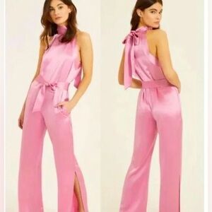 Something Navy silky haulter jumpsuit XS